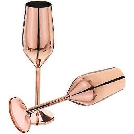 Flûtes à champagne en acier inoxydable 200 ml, sans BPA, idéales pour les mariages et les anniversaires, couleur or rose (lot de 2). (1/3)