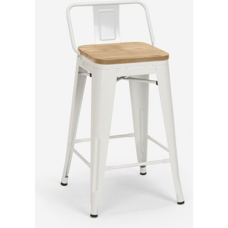 sgabello bar cucina industriale h61cm schienale top legno steel wood top light - Bianco (1/5)