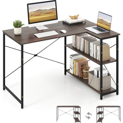 COSTWAY Corner Computer Desk Reversible L-shaped Writing Desk Workstation Gaming Table (1/5)