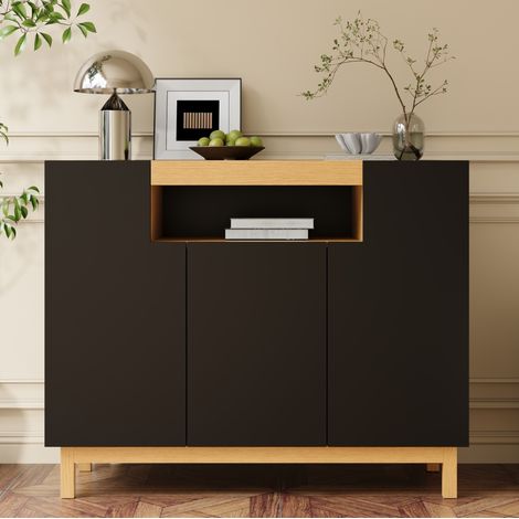 Buffet 3 portes avec niche ouverte 120,5 cm noir OKMYHOME (1/5)
