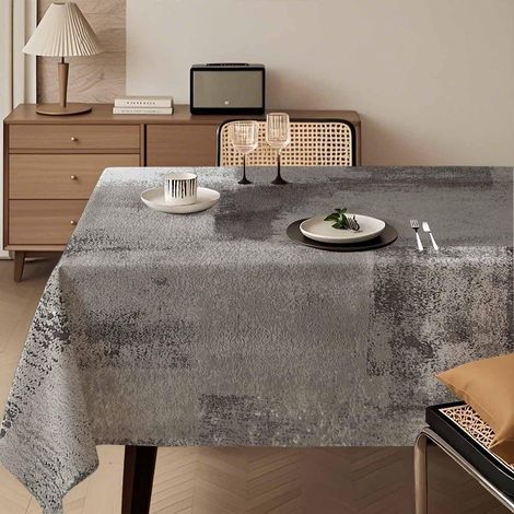 Nappe 140x200 cm Gris Brun Lavable Rectangulaire pour Fête & Déco