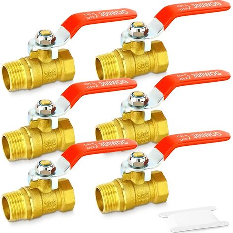 6PCS 1/2 Inch Brass Mini Ball Valve Shut Off Switch, 1/2 Inch Male x Female BSP Thread Pipe Fitting
