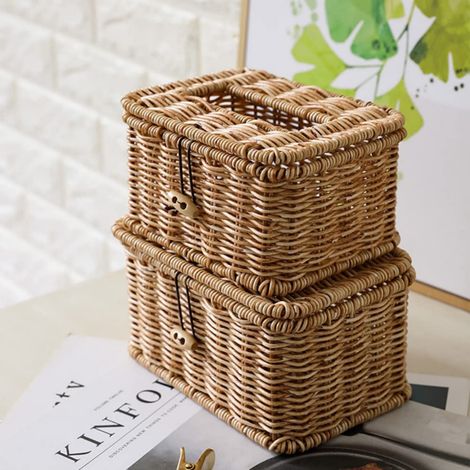 Juego de 3 cajas de pañuelos de mimbre, dispensador de servilletas, caja de pañuelos rústica para el hogar. (1/5)