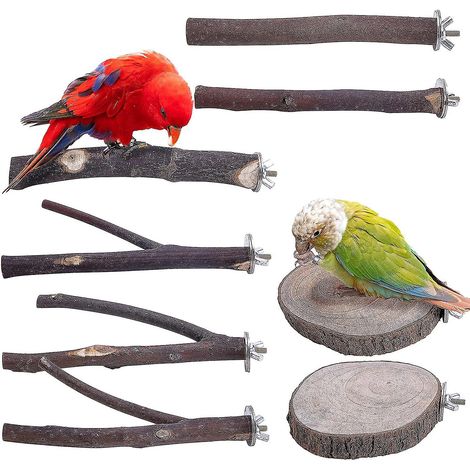 8 Pcs Bois Naturel Oiseau Perche Stand-bois Perroquet Perche Stand-perch Plate-forme Cage Accessoires Pour Perroquets Perruches Cockatiels Perruches Lovebird