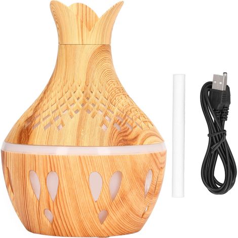 Humidificateur avec lumière LED colorée 300 ml Humidificateur de bureau d'aromathérapie alimenté par USB à grain de bois pour la chambre à coucher à (1/5)