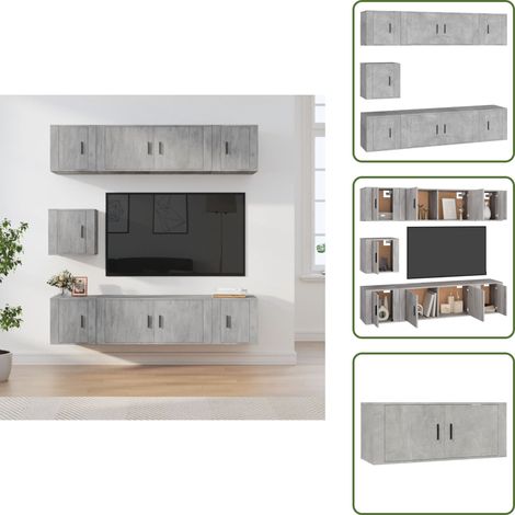 The Living Store Ensemble de meubles TV 7 pcs Gris béton Bois d'ingénierie - Meuble tv gris béton (1/5)