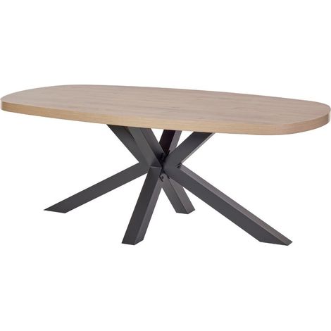 Table 210cm ovale aspect bois finition Castel Oak piètement étoile métal noir - CASTELLA (1/5)