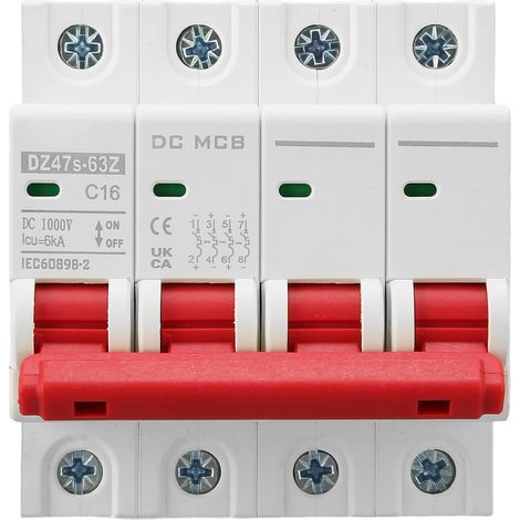 Leitungsschutzschalter, 4-polig, für Photovoltaikanlagen, 16 A, DIN-Schienenmontage, 6000 A segmentierte Nennleistung, 1000 V DC, DZ47s 63Z C16 (1/5)