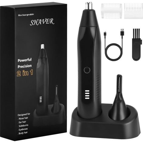 Nose Ear Trimmer 2 in 1 USB Rechargeable Painless Nose Trimmer Nose and Ear Trimmer Portable Nose Trimmer IPX7 Waterproof, Painless Nose Trimmer for Men and Women (1/5)