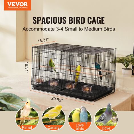 Cage Oiseau 760 x 465 x 465 mm, Petite Cage Oiseaux Métal avec Séparateur, Perchoirs, Tasse d'Alimentation, pour Oiseaux en Voyage,… (1/5)