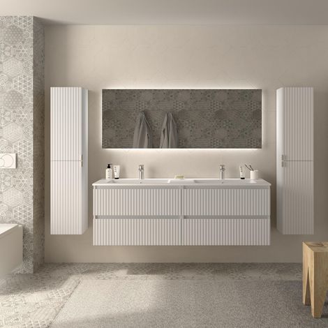 Mueble de Baño KIRA 160cm Blanco Mate 4 cajones Lavabo Vilna 2 pozas Solid Surface (1/5)