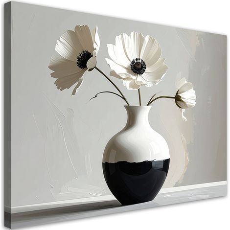 Stampe su Tela, Fiori bianchi in un vaso bianco e nero - 45x30 (1/2)