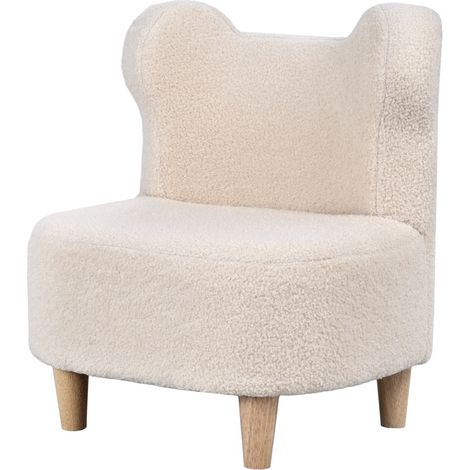 Fauteuil enfant en peluche beige avec oreilles d'ours, mousse et pieds en bois caoutchouc (1/5)