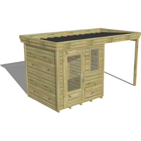 ABRI DE JARDIN bois Pin autoclave 27mm - 4,14x2,14m / 8,9m2 - Bac acier - Plancher bois (1/5)