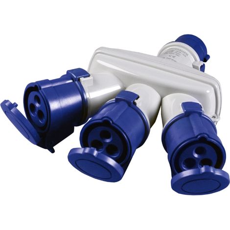 poly pool - adattatore industriale triplo con spina e 3 prese 16 a 2p+t ip44 blu
