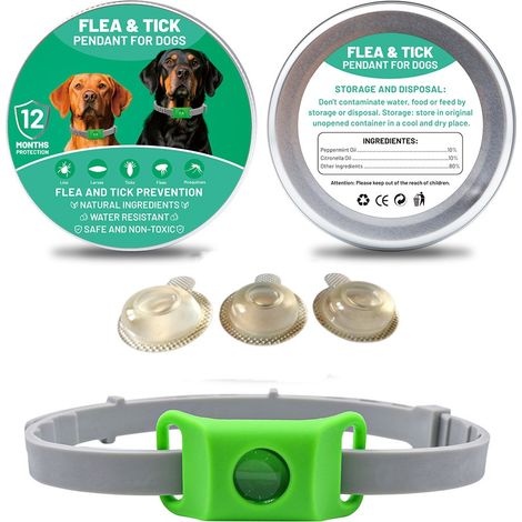 Collier répulsif naturel chien – rechargeable 3 capsules – protection anti-puces 12 mois – sans chimie – ajustable – Vert (1/5)