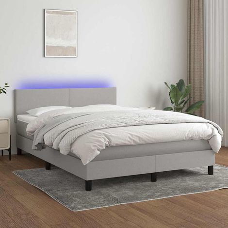 Cama box spring con colchón tela y LED gris claro 140x200 cm (1/5)