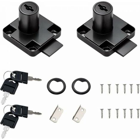 2er-Pack schwarze Schreibtischschubladenschlösser mit 4 Universalschlüsseln, quadratischer Basis, Schrauben, festes Sicherheitsschloss für Möbel, Türen, Briefkästen, Glasvitrinen FLITI (1/4)