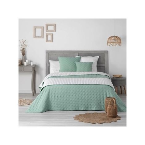 Briloner – Chemin de lit matelassé 80 x 180 cm microfibre bicolore menthe/blanc – Lavable en machine – Élégance moderne pour chambre (1/3)