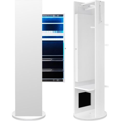 Mobile portagioie girevole 50 x 50 x 166,5 cm con specchio e luci LED spazio di archiviazione ottimizzato stile moderno in MDF bianco 200009914