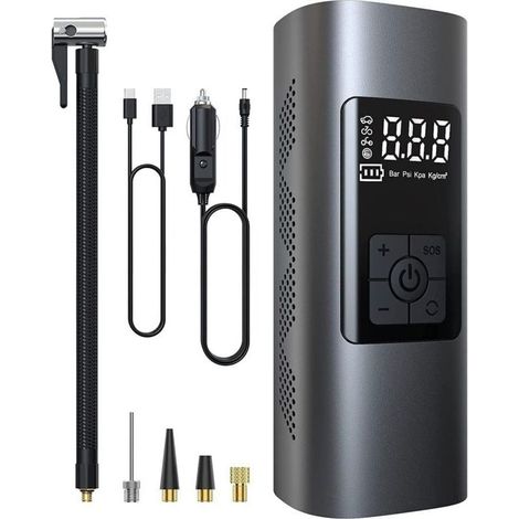 Mini Electric Air Pump, Rechargeable Car Air Pump, Portable Air Compressor Cordless Tire Inflator 150PSI with Digital LCD Screen, for Motorcycles, Scooters, and Cars (1/4)