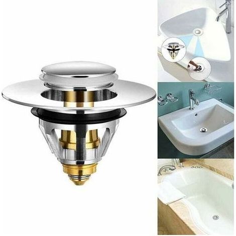 Bonde de Lavabo Pop-Up - Universel Flitre de Vidange Anti-Bloqué, Bouchon Lavabo, Bonde et Clapet Baignoire[Acier Inoxydable+Cuivre Pur, pour 34-38mm Trou Vidange]Bouchon Baignoire pour Lavabo Cuisine (1/5)
