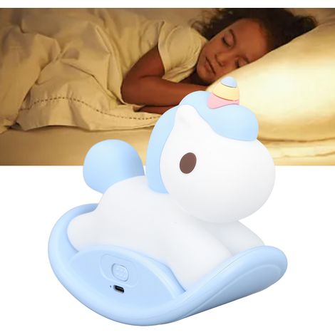 Veilleuse licorne avec minuterie, rechargeable par USB, veilleuse en silicone pour enfants, lampe LED portable en forme d'animal, lampe de chevet pour garçons et filles, bleue (1/5)