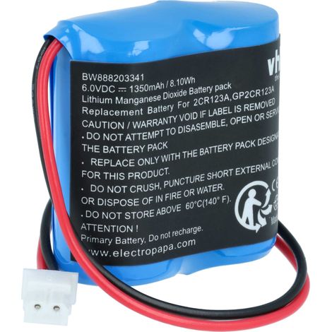 vhbw Batería reemplaza Visonic GP2CR123A, EVE2CR17450-C, 103-302915, OSA363, 103-302891 para detector de movimiento (1350 mAh, 6 V, Li-MnO2)
