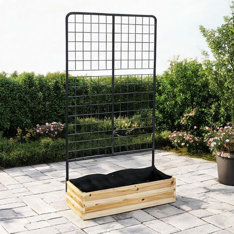 Bac de jardin surélevé avec treillis en bois naturel 80 x 38 x (1/5)