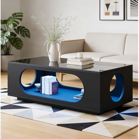 Couchtisch aus MDF in Schwarz 100 cm mit LED-App-Steuerung und offenem Stauraum (1/5)