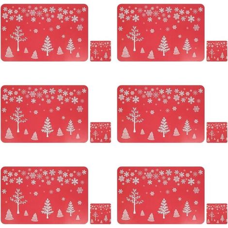 XEPHO Lot de 24 sets de table de Noël, imperméables, antidérapants, antiadhésifs, résistants à la chaleur, coussins, dessous de verre, sets de table pour décoration de Noël, rouge (1/5)