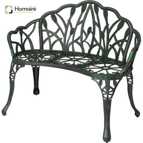 Grüne Gartenbank mit Aluminium-Armlehnen 99 x 57 x 78 cm HOMAIRE (1/5)