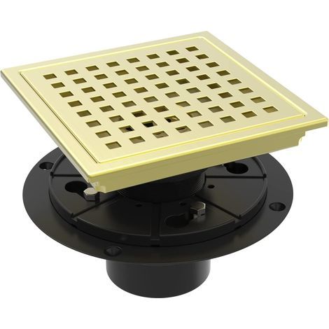 Bonde de douche carrée 15 cm (6 po), amovible, 308 m, dorée, bord arrondi, avec bride (1/5)