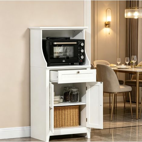 Mikrowellenschrank aus MDF mit Schublade und verstellbarem Doppeltürschrank Weiß 60 x 40 x 122,5 cm (1/5)