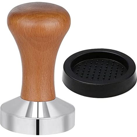 Pilon à café 51 mm, tasseur à espresso en acier inoxydable, tasseur à espresso en bois, accessoires pour café avec tapis en silicone (1/5)