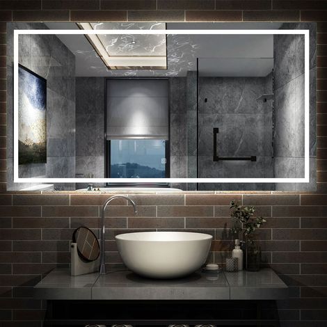 AICA Miroir Salle de Bain Lumineux Anti-buée, et éclairage 150 x 70cm Dimmable, Mémoire, CE // IP44 HD Verre Miroir-Mural