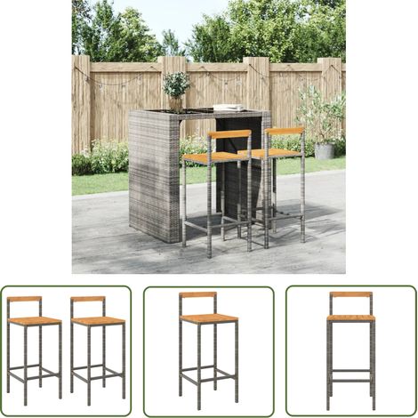 The Living Store Barhocker 2 Stk. Grau Poly Rattan und Massivholz Akazie - Barhocker - Gartenmöbeln - Outdoor Möbel - Esstisch - Balkonmöbel (1/5)