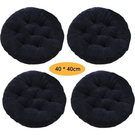 Coussin rond en velours côtelé épais et minimaliste - Lot de 4 Coussin de Siège 40x40 cm, Coussin de chaise,marine (1/4)