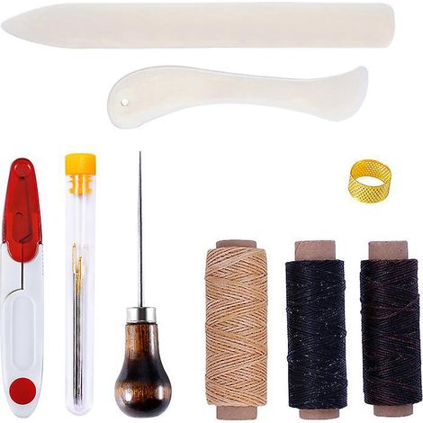 9 Pcs-cuir Outils Kit De Rparation  La Main Artisanat Cuir Fil Cir 8 Couleur Avec Aiguilles  Coudre Ciseaux Ruban  Mesurer Pour Cuir De Couture Ch (1/5)