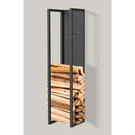 DanDiBo Kaminholzregal Innen Metall Schwarz Kaminholzständer 100 cm mit Rückwand an der Wand Hängend 96357 Holzkorb Kaminholzhalter Holzregal (1/5)