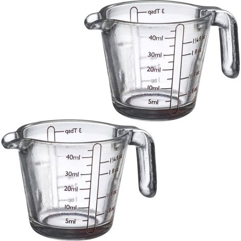 Lot de 2 mini verres mesureurs 40 ml, 4 graduations différentes, passent au four, au micro-ondes et au congélateur, Shorty Transparent/noir, 305522E3 (1/5)
