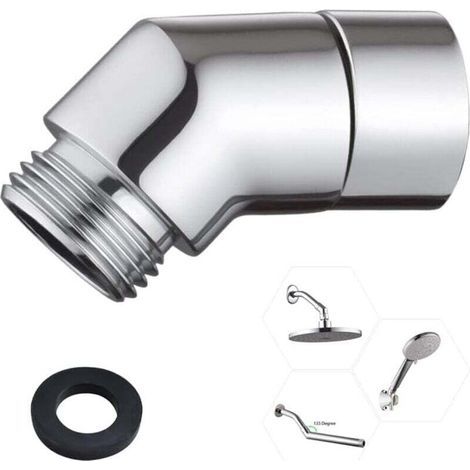 Adaptateur de Douchette à Main 135 Degrés 1/2\" Coude Inclinaison Adaptateur De Pommeau De Douche Coude pour Douchette en Cuivre Tuyau de Douche Coudée avec Joint D\'étanchéité (Argent) (1/4)