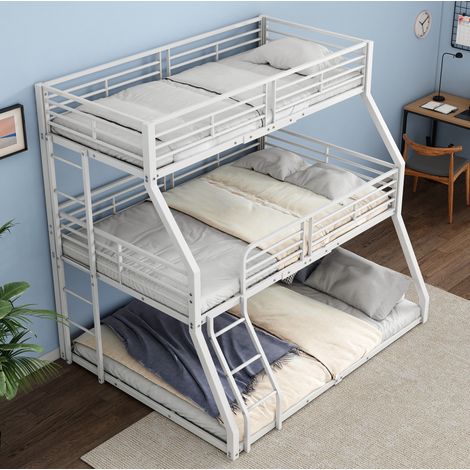 Letto a castello triplo 90 x 200 cm in metallo per bambini, adolescenti e adulti, bianco (1/5)