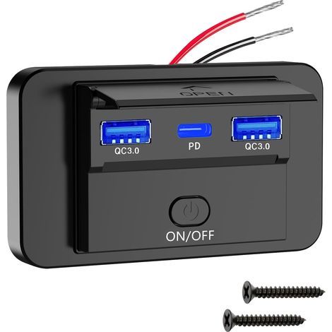 AIDUCHO Toma de carga USB doble QC3.0 para coche y panel de enchufe de carga rápida PDType C de 36 W con interruptor para coche/embarcación 12V/24V (1/5)