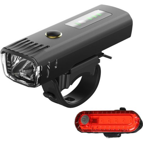 Kit LED vélo rechargeable USB, feu avant et arrière étanche, phare + feu stop de signalisation pour VTT et sorties nocturnes (1/5)