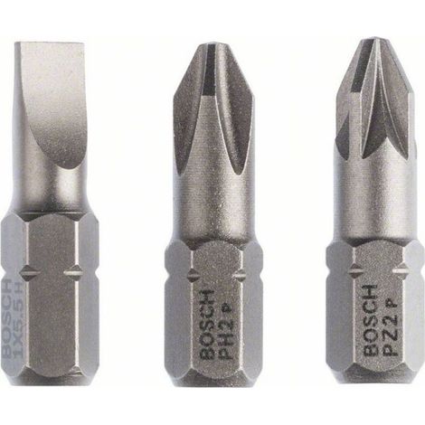 Jeu d'embouts de vissage extra-durs Bosch (mixtes), 3 pces S 1,0x5,5, PH2, PZ2, 25 mm - 2607001766 (1/2)