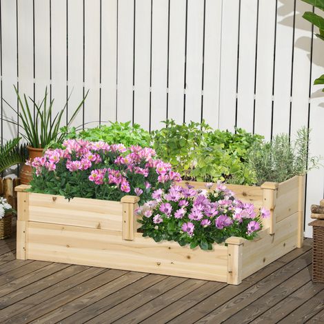 Outsunny Hochbeet mit 3 Pflanzkästen, 3-stufiges Design, offenere Boden, 108 cm x 88 cm x 36 cm, Natur