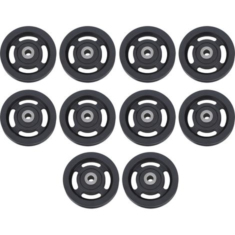 Packung mit 10 universellen Lagerrollen aus abriebfestem schwarzem Nylon für Krafttrainingsgeräte und Kabelzugmaschinen.