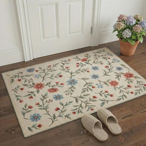 Tapis Entree Interieur Vintage 60x90cm Lavable en Machine AntidéRapant Poil Ras, pour Chambre Salle a Manger Descente de Lit Bureau, Cuisine,Jardin de Campagne Crème Pastel (1/5)