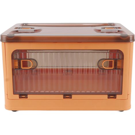Small Foldable Plastic Storage Box Stackable Storage Bin with Lid for Closet Organizers Storage Orange